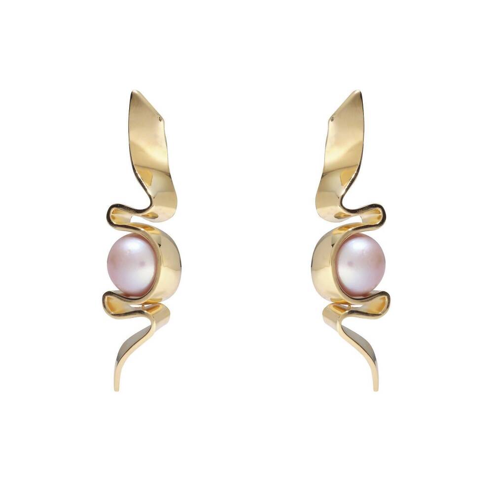 NEW LADY GREY women's pearl ribbon earrings in gold